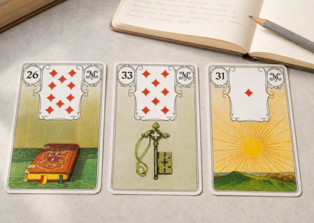 Kartenlegen Lernen mit Lenormand - Lenormandkarten Buch, Schlüssel und Sonne